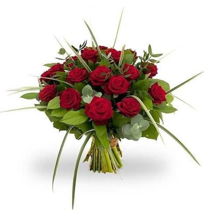 19 red roses with greenery