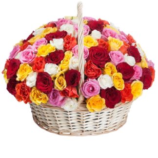 51 colorful roses basket