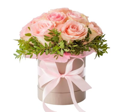 25 pink roses in a hatbox